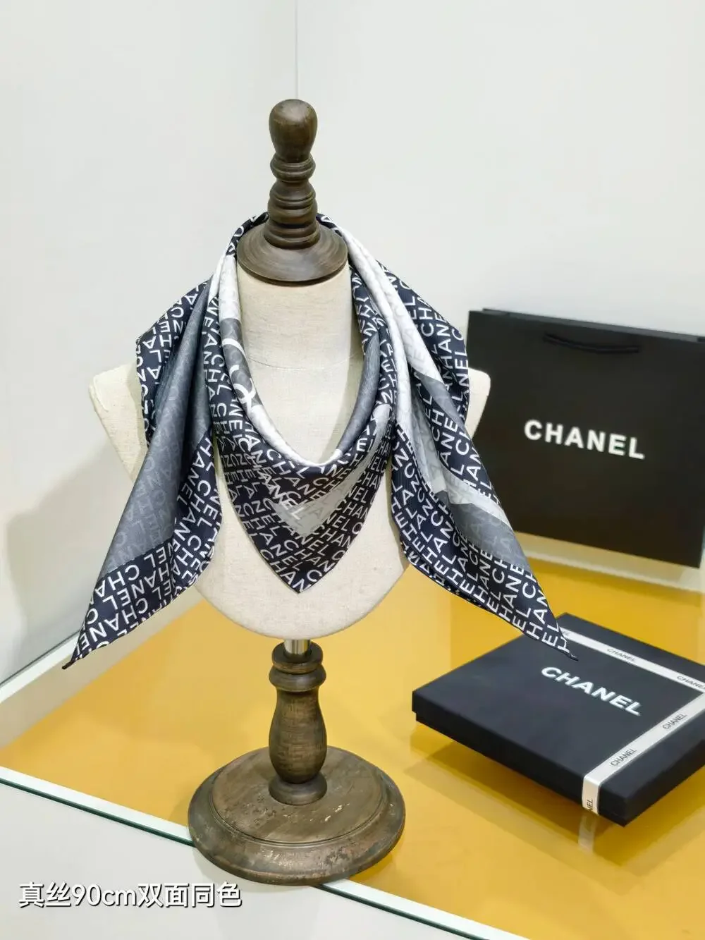CHANEL Silk Logo Print Square Scarf 90×90cm